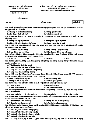 Kiểm tra cuối kì 1 Lịch sử Lớp 12 - Năm học 2022-2023 - Sở GD&ĐT Quảng Nam (Có đáp án)